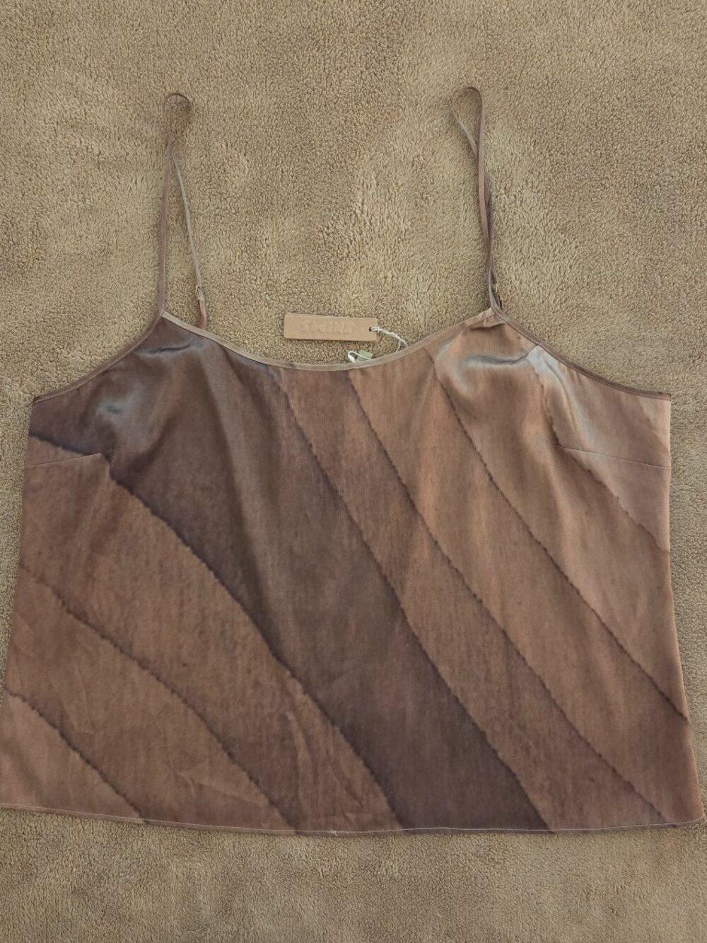 NWT Skims Sleep Cami Top 95% Silk Satin Sz L Stretch Nude Print Brown APTNK0488